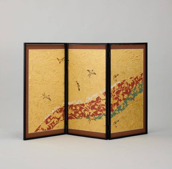 屏風（3面）鳥とアイリス